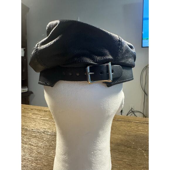 VTG 90s Harley Davidson Leather Captains Hat Studs/Chain Visor - Picture 3 of 8